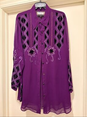 Women's Purple Embroidered Long-Sleeve Blouse
